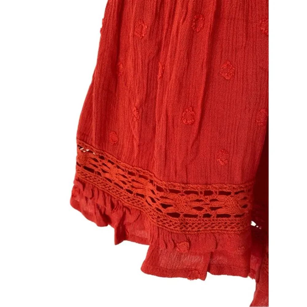 Superdry NWTS Lace Woven Tiered Tomato Red Orange Mini Skirt size 8